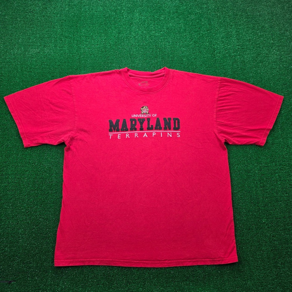 University of Maryland Terrapins Graphic Tshirt Mens 2XL Red Embroidered College